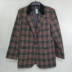 Sag Harbor Plaid Academia School Girl Blazer Size 10 Wool Blend Velvet Collar